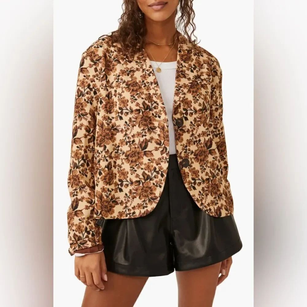 Free People Cali Floral Print Boxy Single Breasted Blazer NWT Medium OB1755538